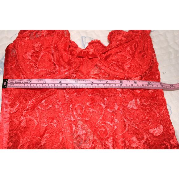 Vintage Victoria Secret Gold Label Red Lace Floral Bustier with Garter Hooks 34C - Picture 4 of 6